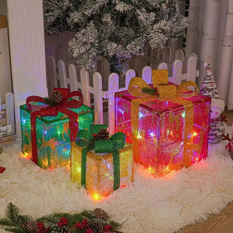Illuminated Gift Box with Bow for Christmas Decoration