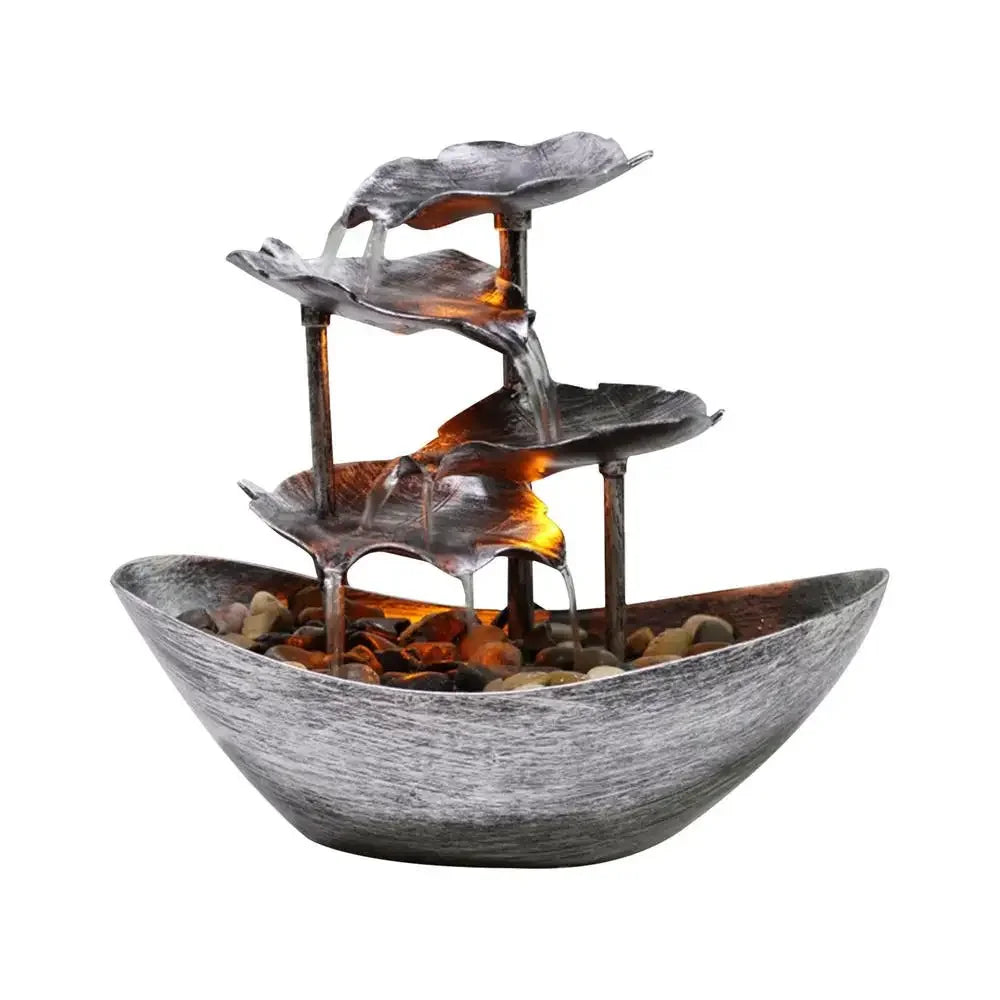 Decorative Table Fountain with Lotus Waterfall LED USB Pump