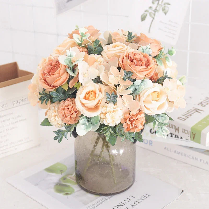 Artificial Floral Arrangement with Roses and Peonies for Home Decoration