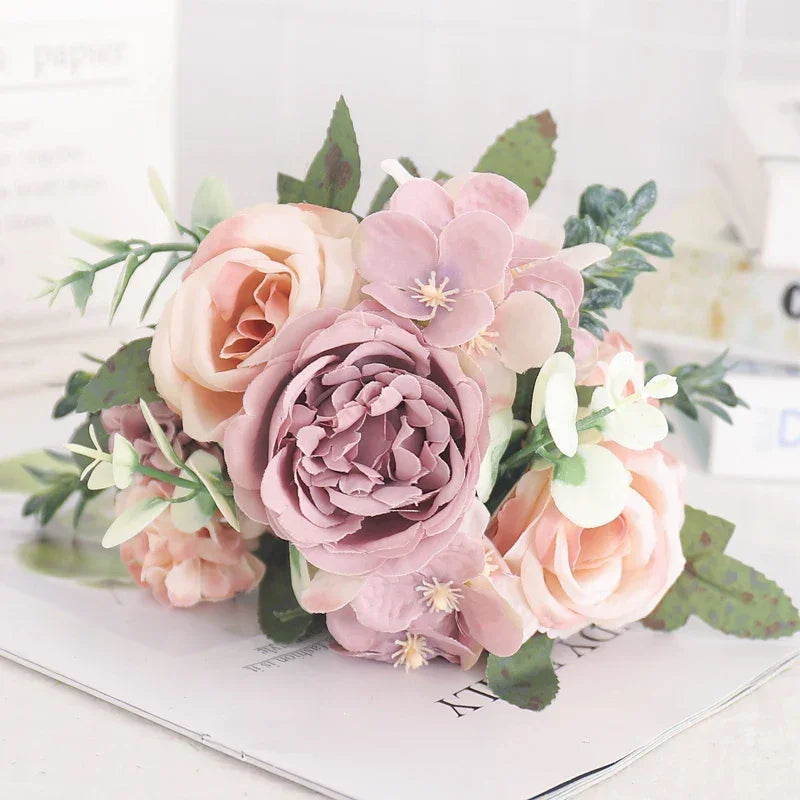Artificial Floral Arrangement with Roses and Peonies for Home Decoration