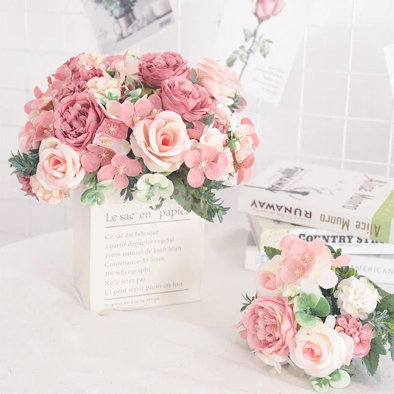 Artificial Floral Arrangement with Roses and Peonies for Home Decoration
