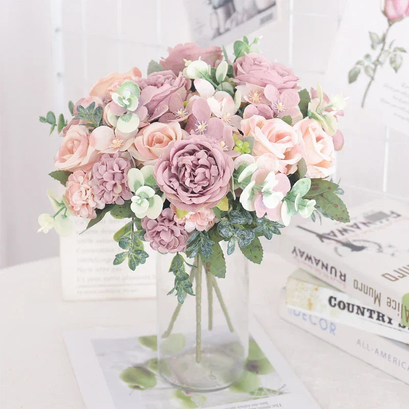 Artificial Floral Arrangement with Roses and Peonies for Home Decoration