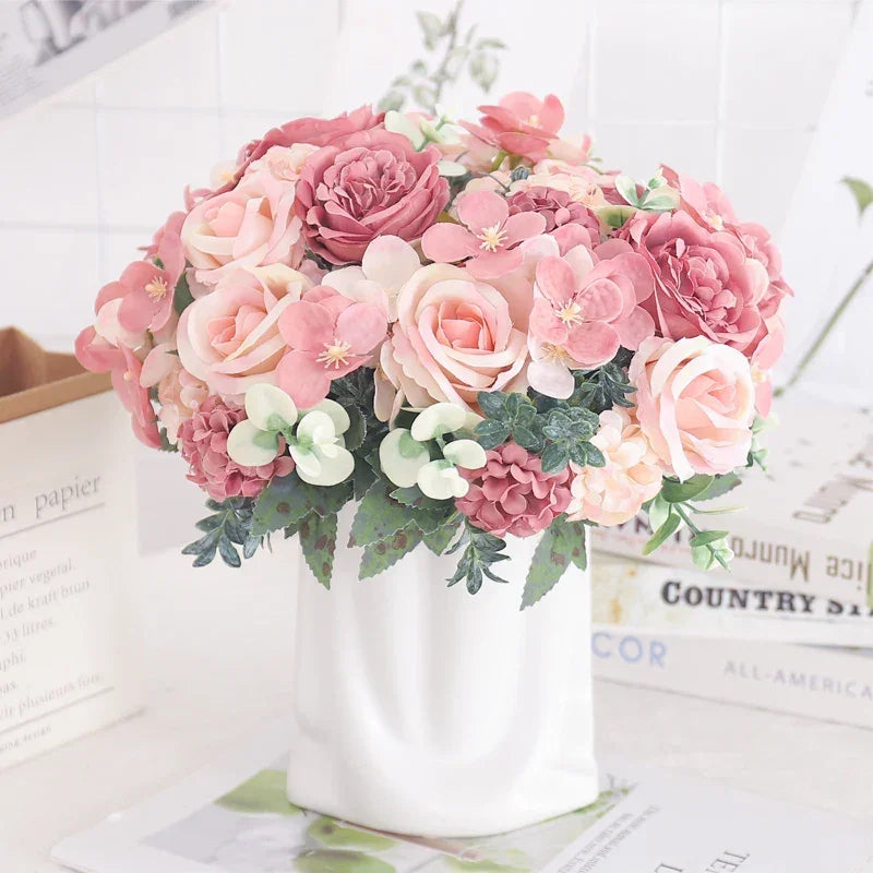 Artificial Floral Arrangement with Roses and Peonies for Home Decoration