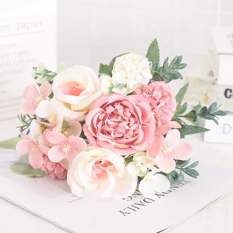 Artificial Floral Arrangement with Roses and Peonies for Home Decoration