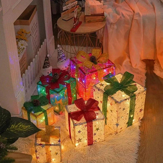 Illuminated Gift Box with Bow for Christmas Decoration