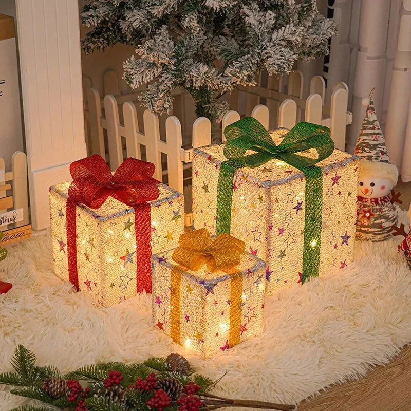 Illuminated Gift Box with Bow for Christmas Decoration