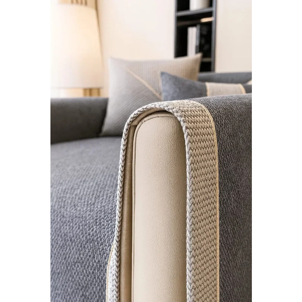 Non-Slip Grey Cotton and Linen Sofa Cover
