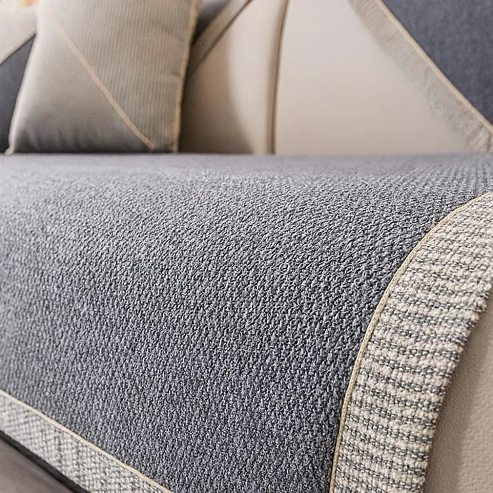Non-Slip Grey Cotton and Linen Sofa Cover