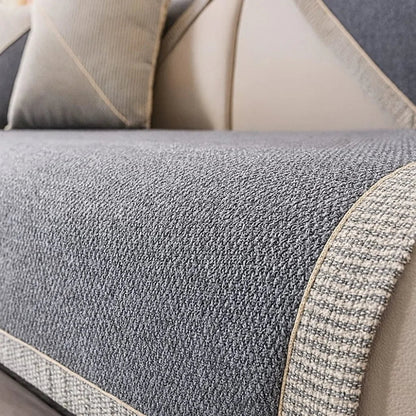 Non-Slip Grey Cotton and Linen Sofa Cover