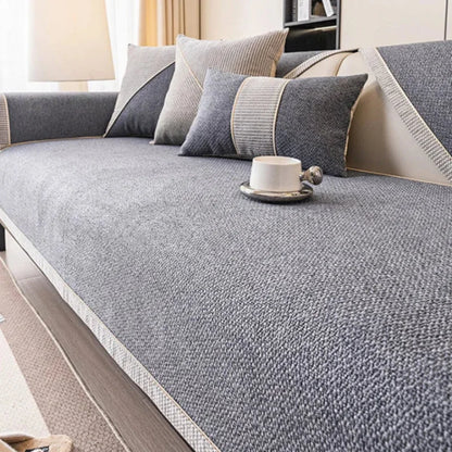Non-Slip Grey Cotton and Linen Sofa Cover