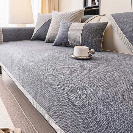 Non-Slip Grey Cotton and Linen Sofa Cover