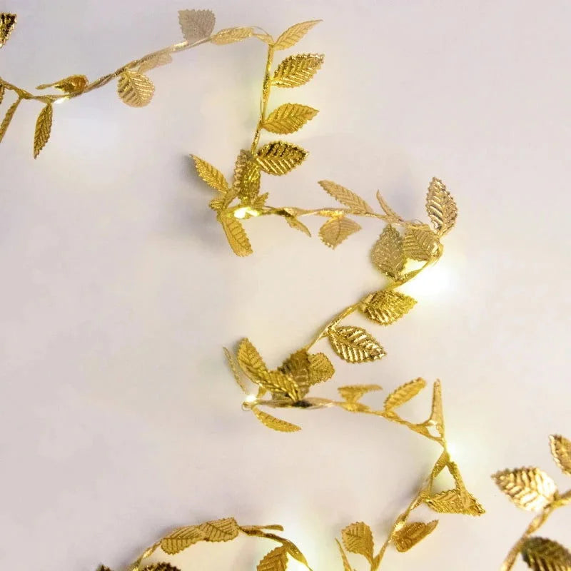 Decorative LED Light String with Golden Leaves