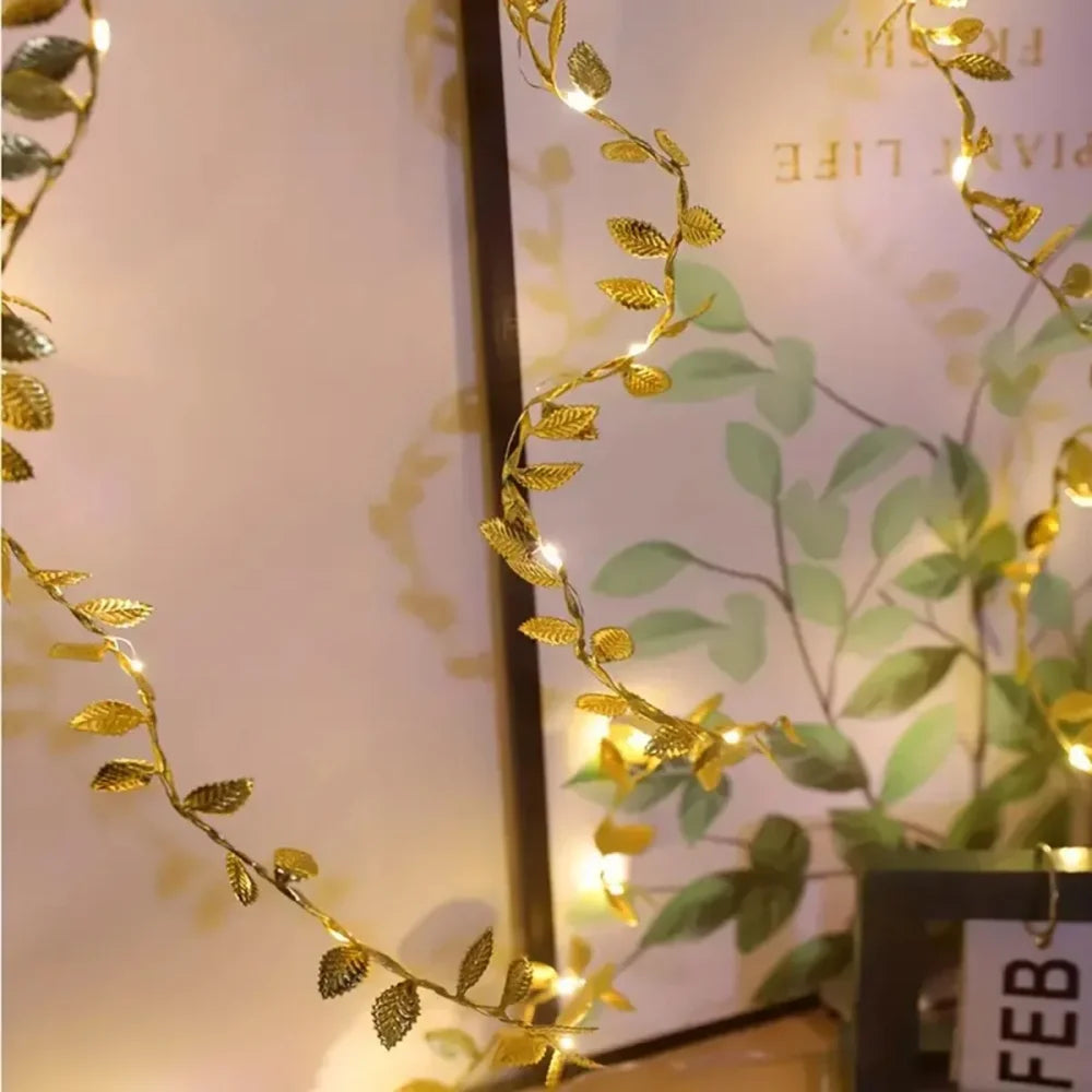 Decorative LED Light String with Golden Leaves
