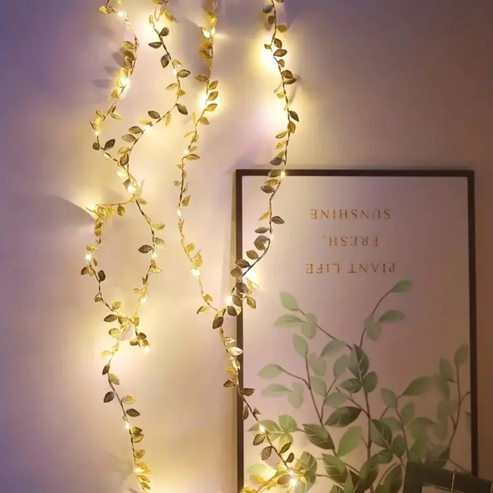 Decorative LED Light String with Golden Leaves