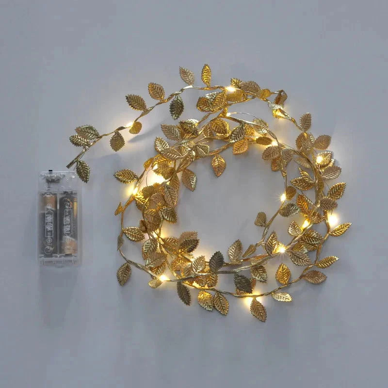 Decorative LED Light String with Golden Leaves