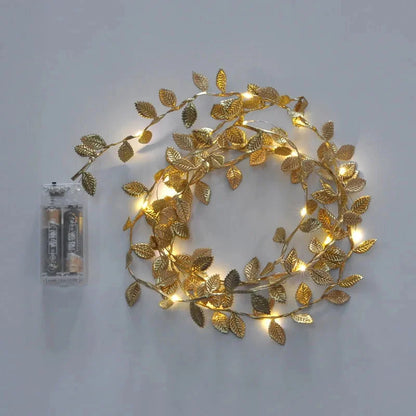 Decorative LED Light String with Golden Leaves