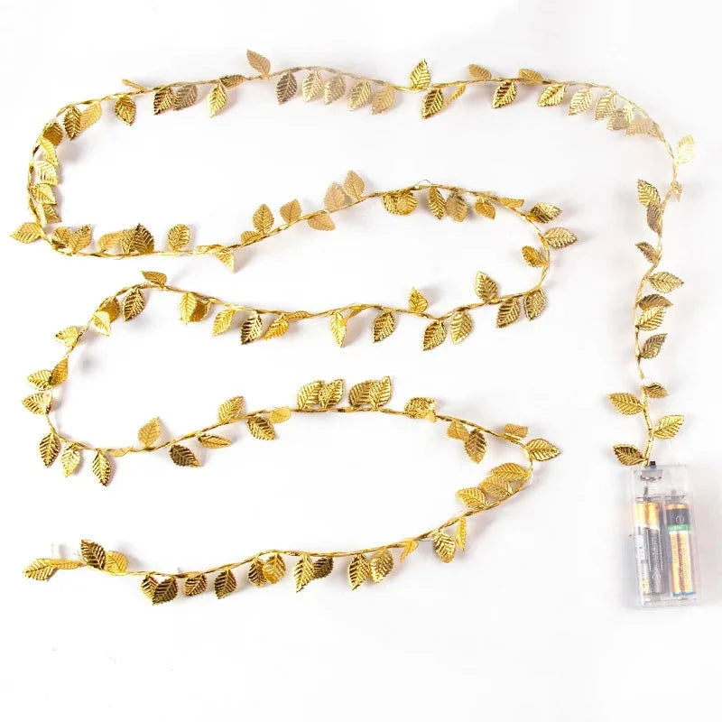 Decorative LED Light String with Golden Leaves