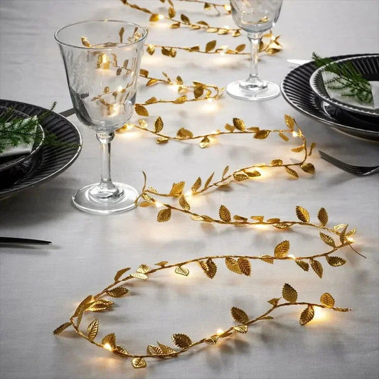 Decorative LED Light String with Golden Leaves