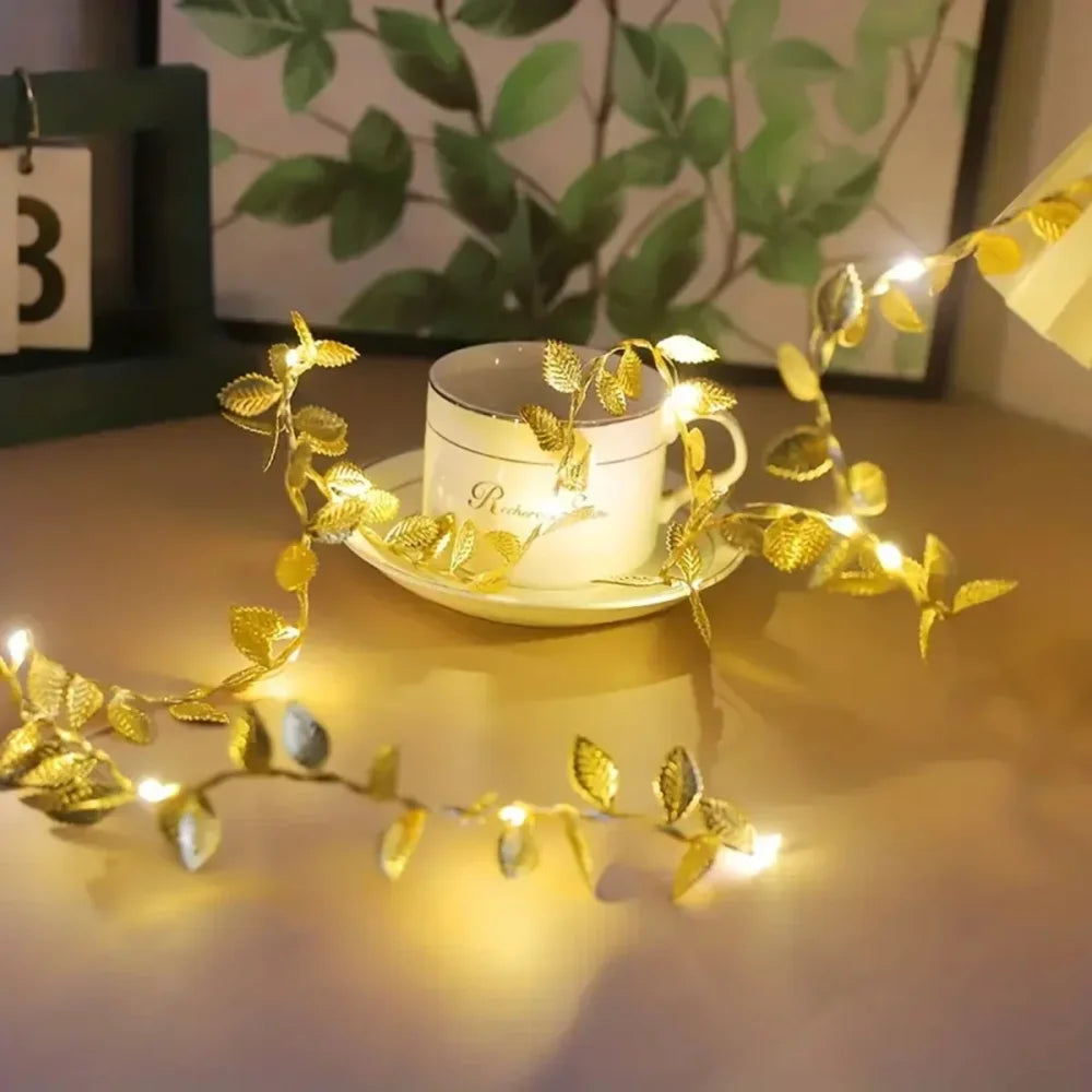 Decorative LED Light String with Golden Leaves
