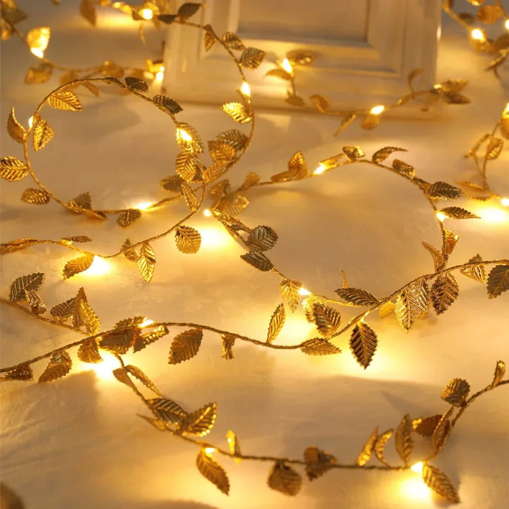 Decorative LED Light String with Golden Leaves