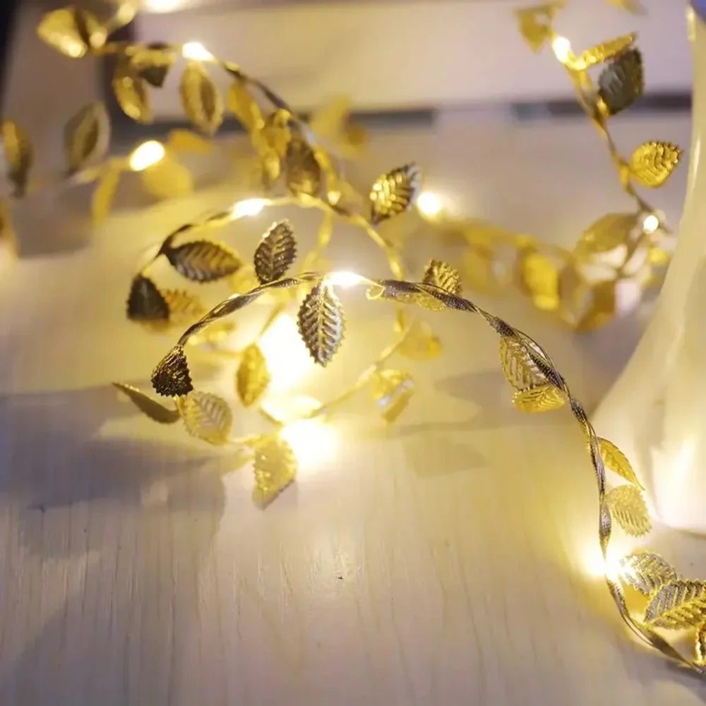 Decorative LED Light String with Golden Leaves