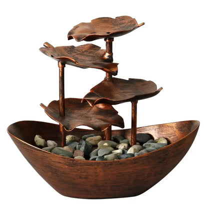 Decorative Table Fountain with Lotus Waterfall LED USB Pump