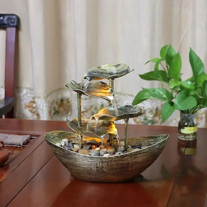 Decorative Table Fountain with Lotus Waterfall LED USB Pump