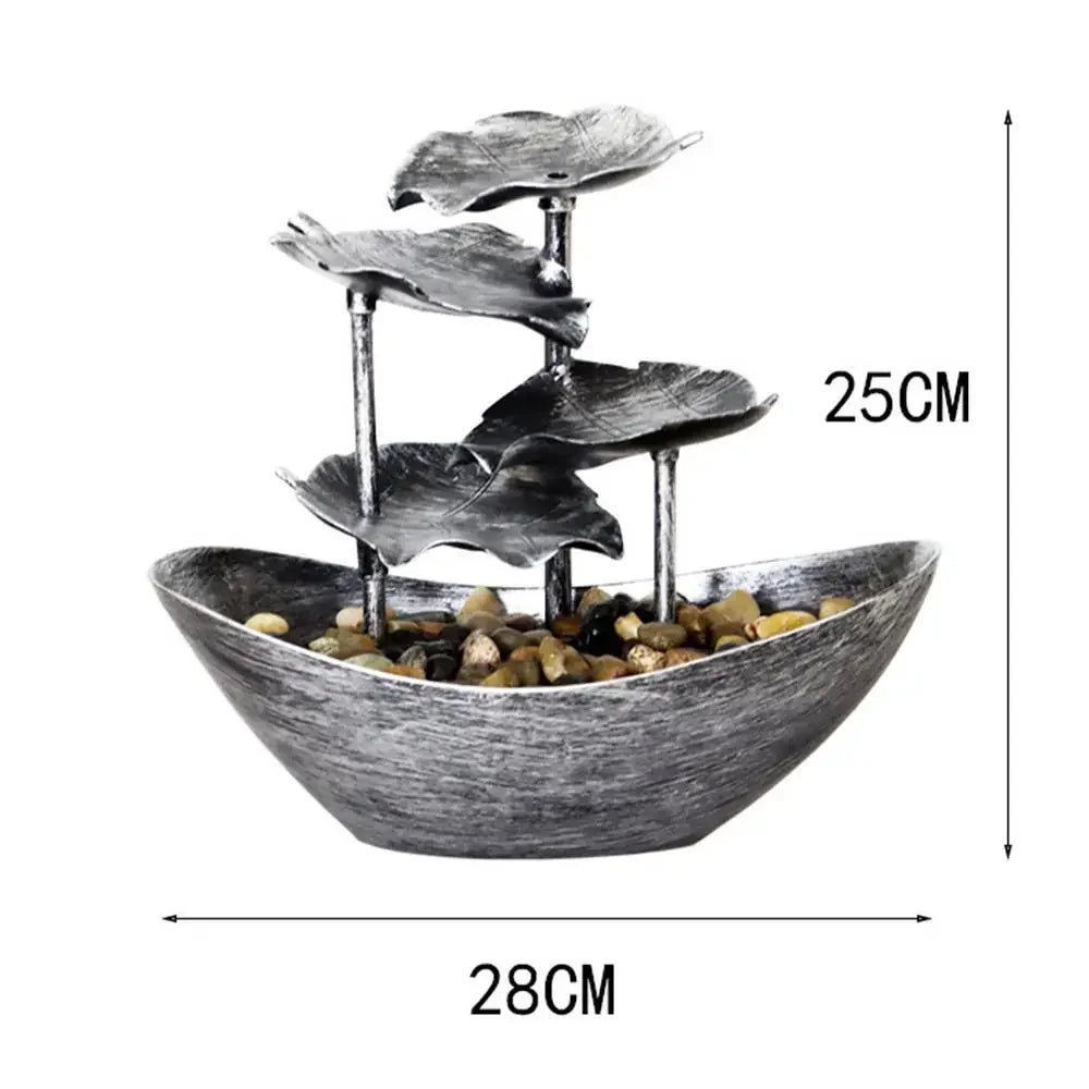 Decorative Table Fountain with Lotus Waterfall LED USB Pump