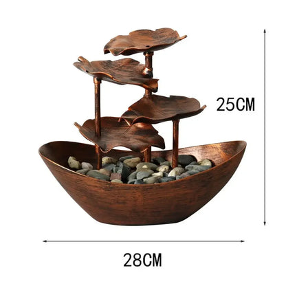 Decorative Table Fountain with Lotus Waterfall LED USB Pump