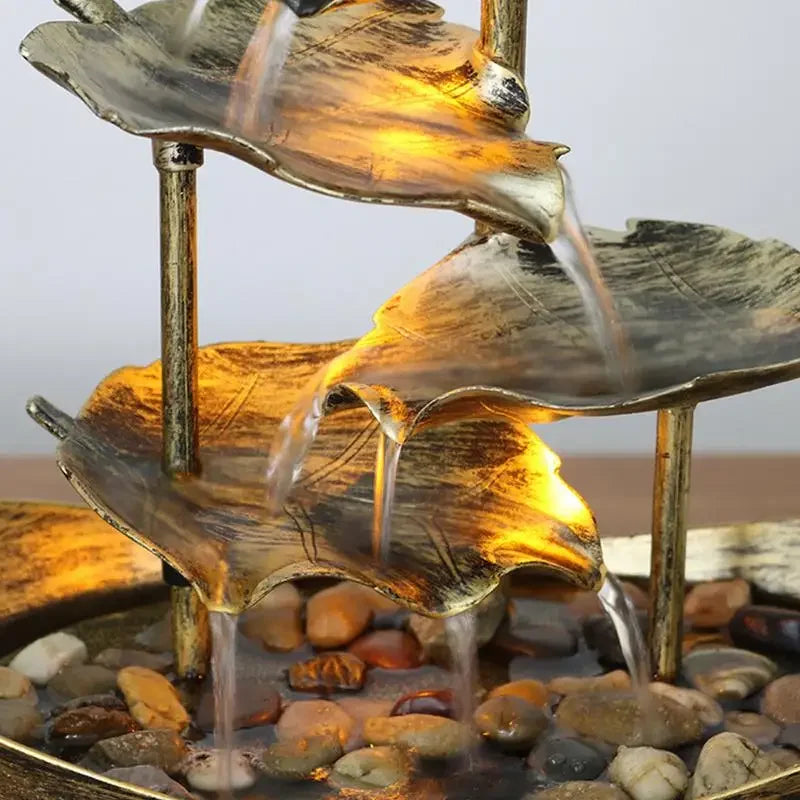 Decorative Table Fountain with Lotus Waterfall LED USB Pump