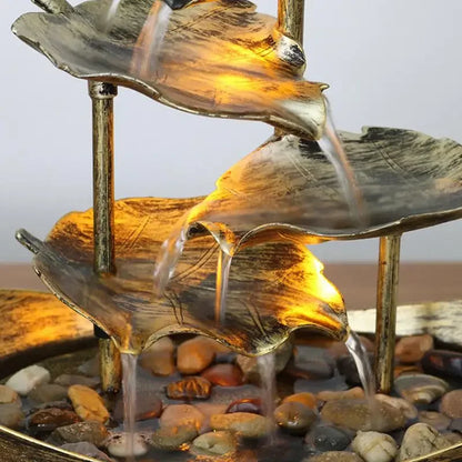 Decorative Table Fountain with Lotus Waterfall LED USB Pump