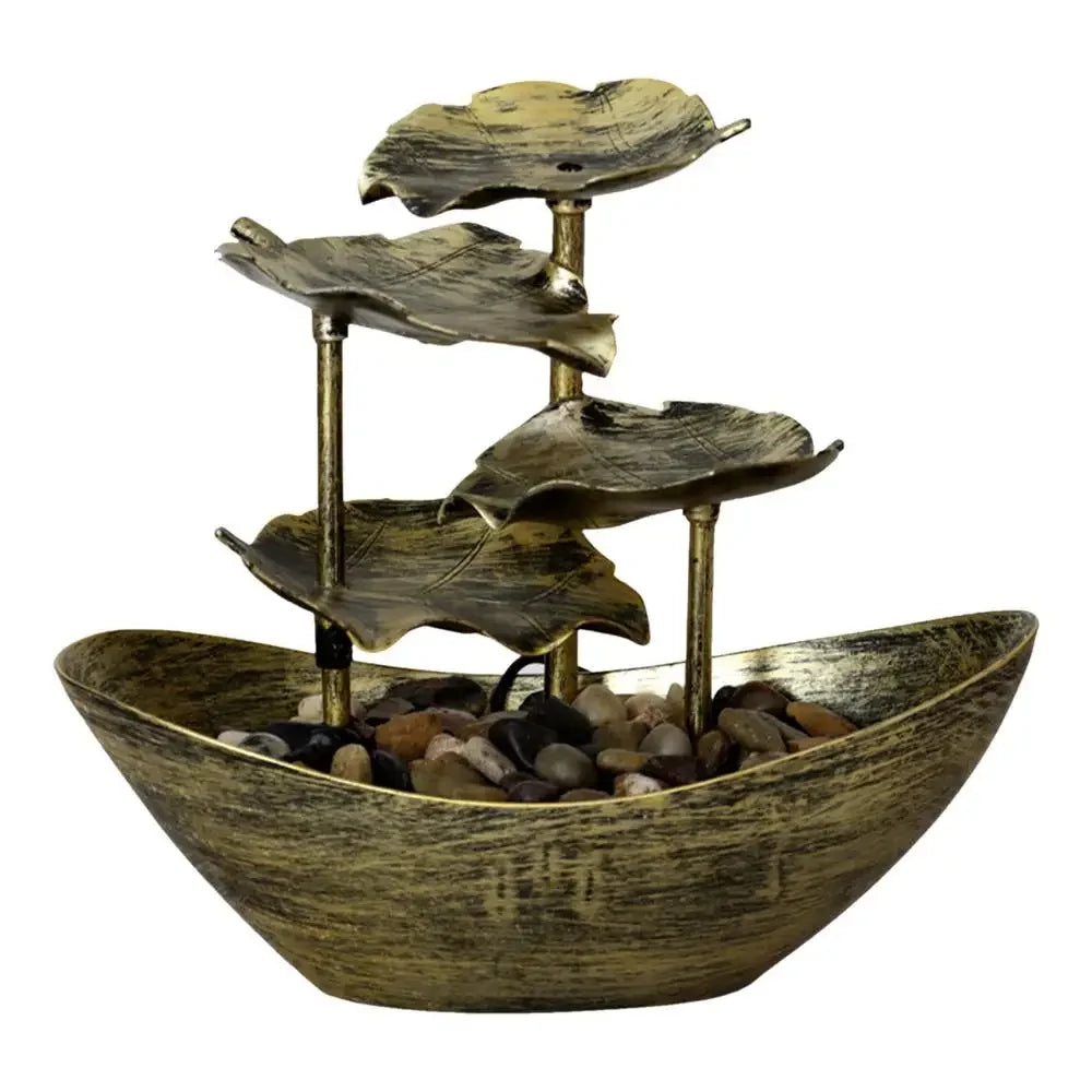Decorative Table Fountain with Lotus Waterfall LED USB Pump