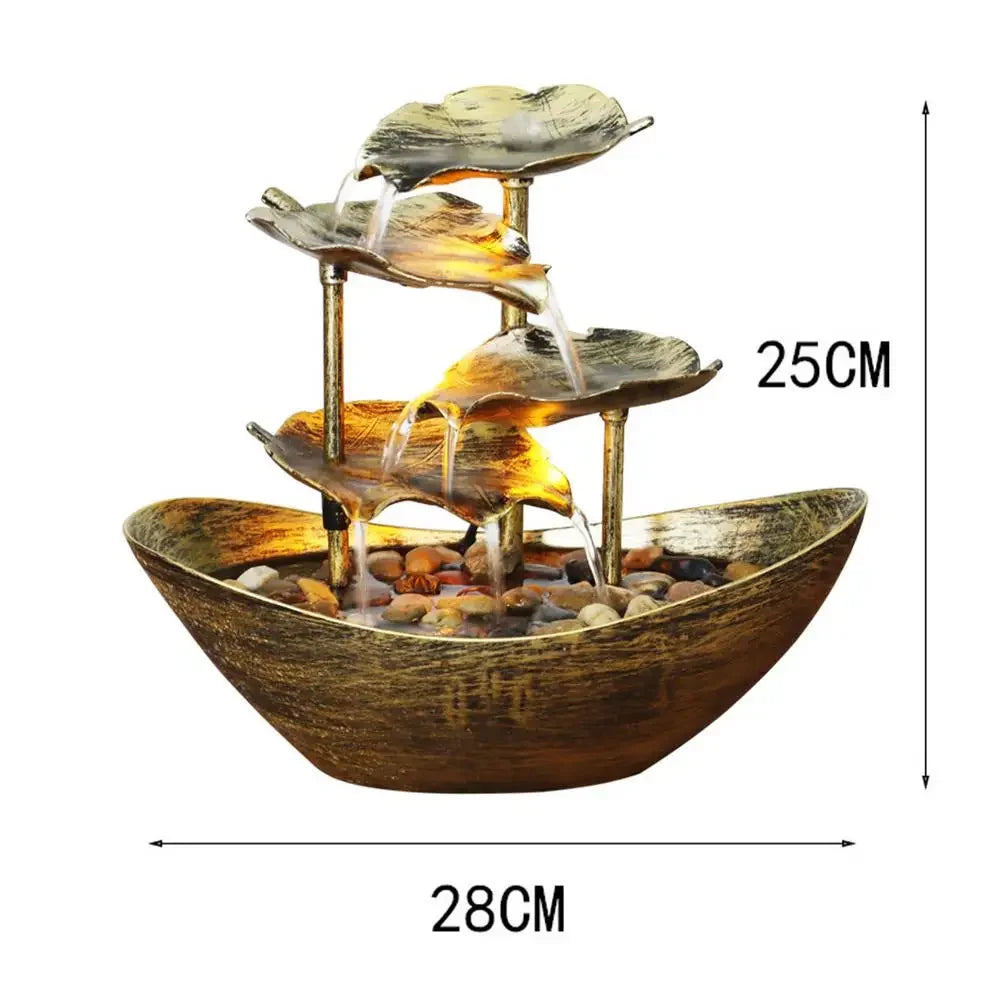 Decorative Table Fountain with Lotus Waterfall LED USB Pump