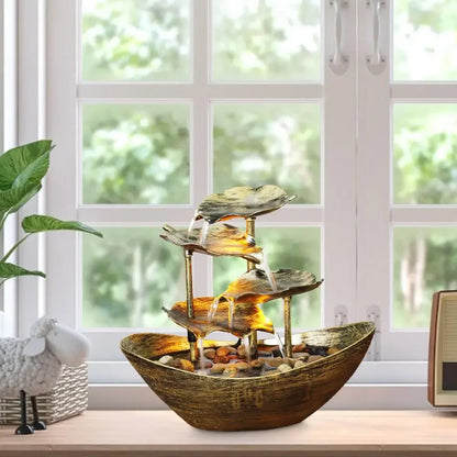 Decorative Table Fountain with Lotus Waterfall LED USB Pump