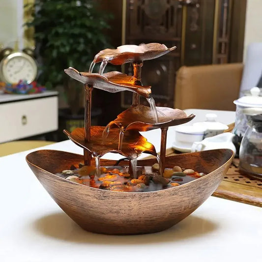 Decorative Table Fountain with Lotus Waterfall LED USB Pump