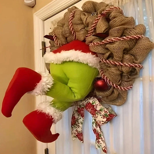 Christmas Wreath with Elf Legs and Jute for Door