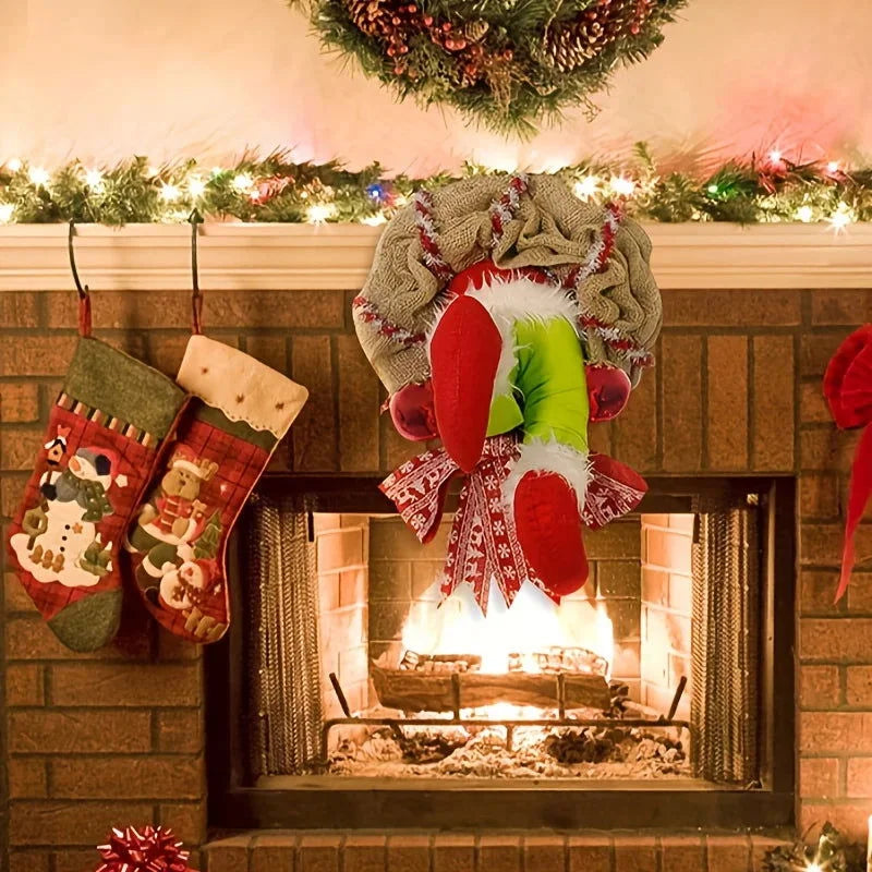 Christmas Wreath with Elf Legs and Jute for Door