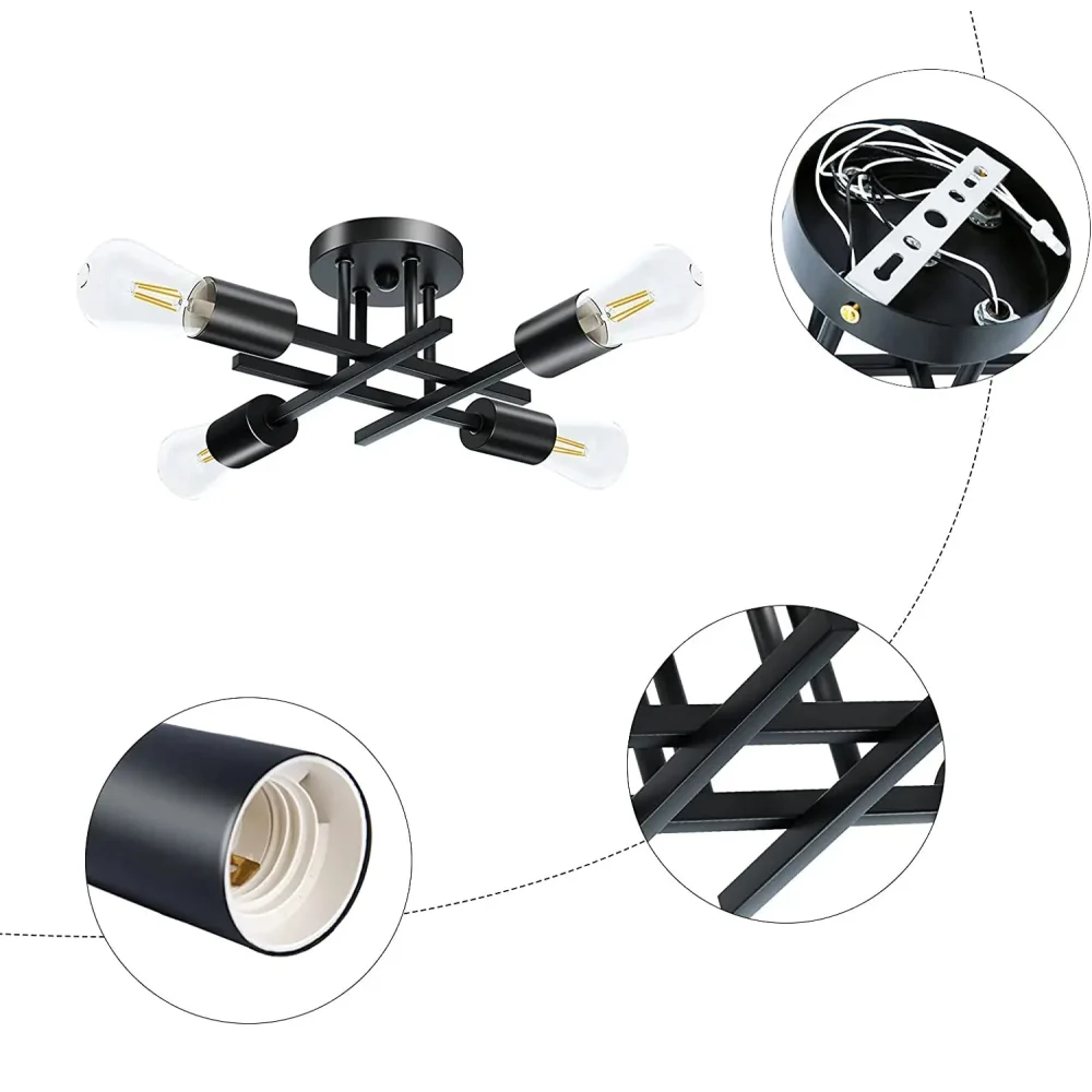 Modern Black Ceiling Light with Sputnik Design for Living Room
