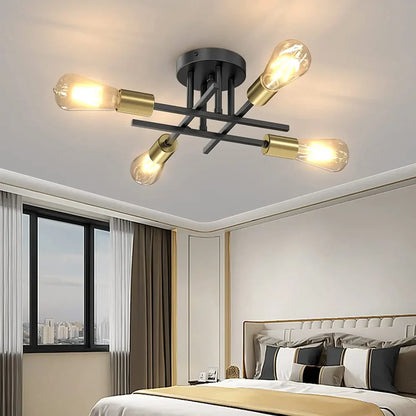Modern Black Ceiling Light with Sputnik Design for Living Room