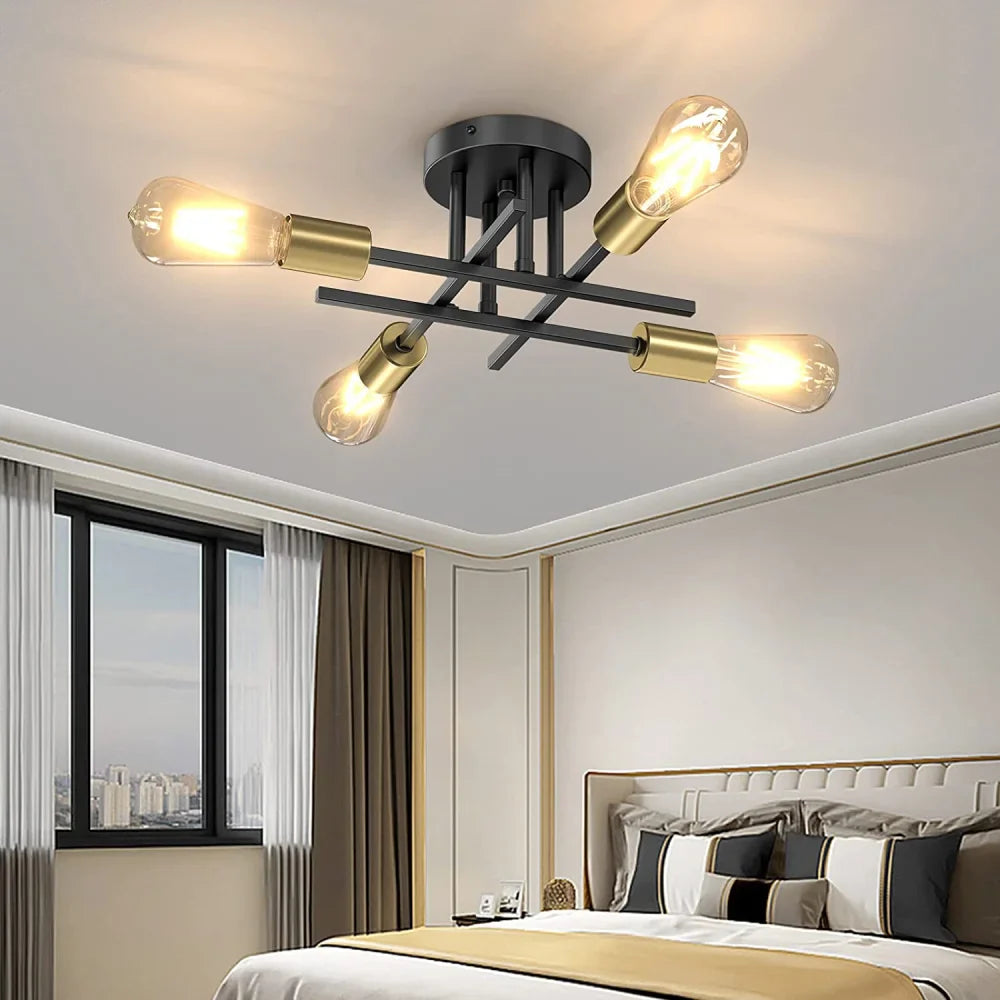 Modern Black Ceiling Light with Sputnik Design for Living Room