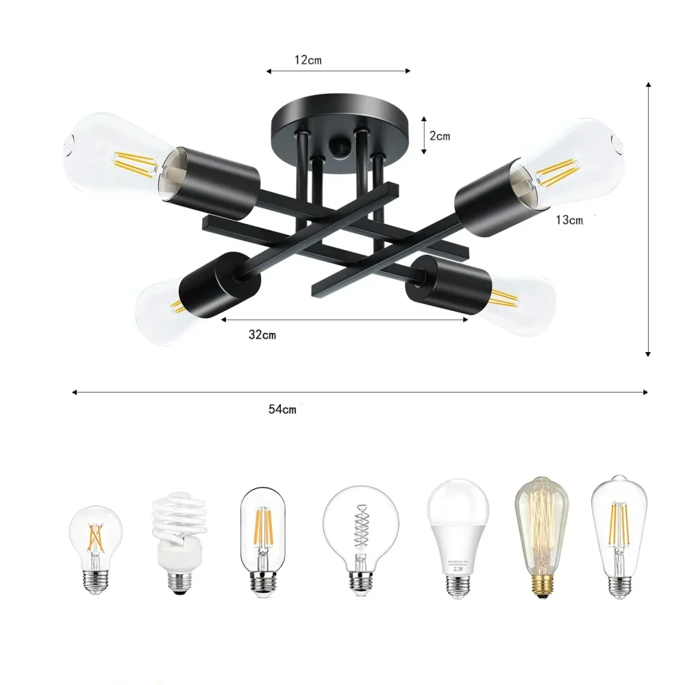 Modern Black Ceiling Light with Sputnik Design for Living Room