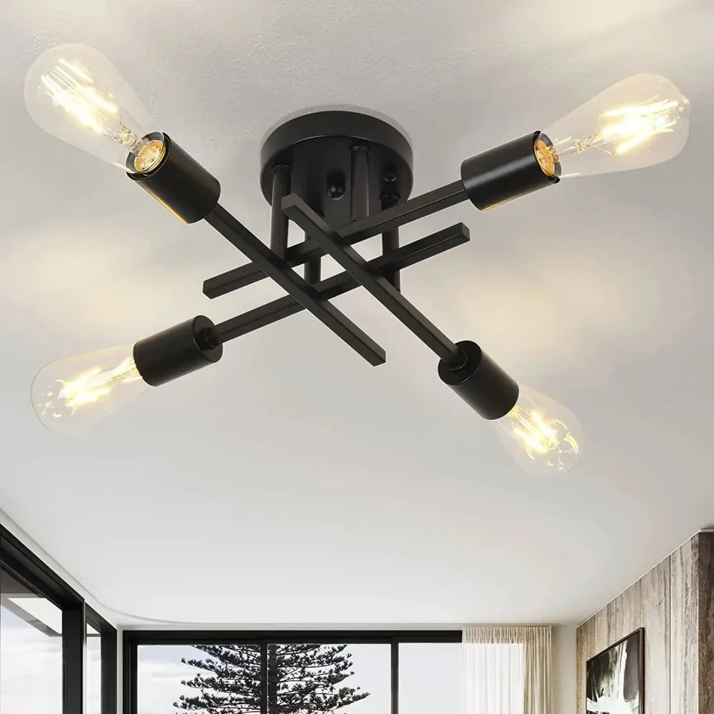 Modern Black Ceiling Light with Sputnik Design for Living Room