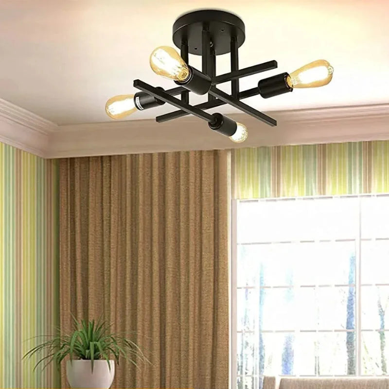 Modern Black Ceiling Light with Sputnik Design for Living Room