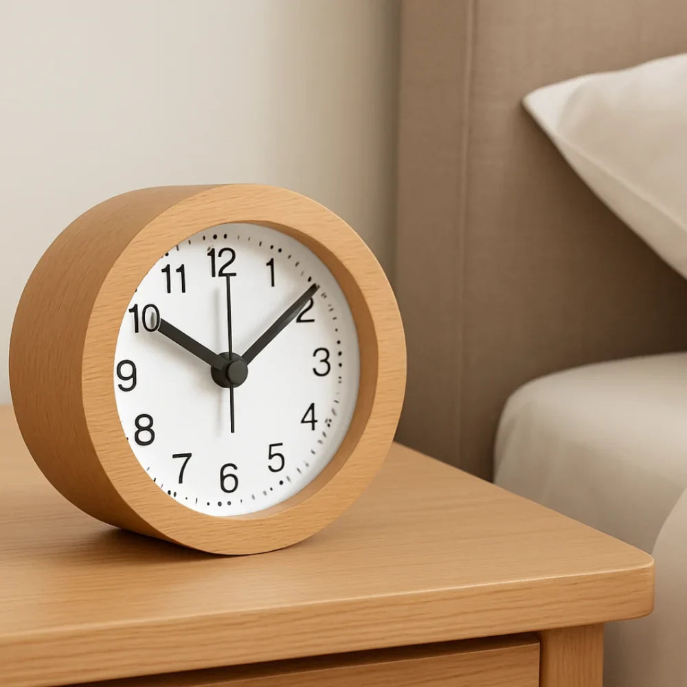 Silent Wooden Alarm Clock for Desk