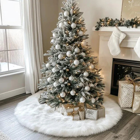 Round Plush White Snow Christmas Tree Skirt