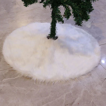 Round Plush White Snow Christmas Tree Skirt