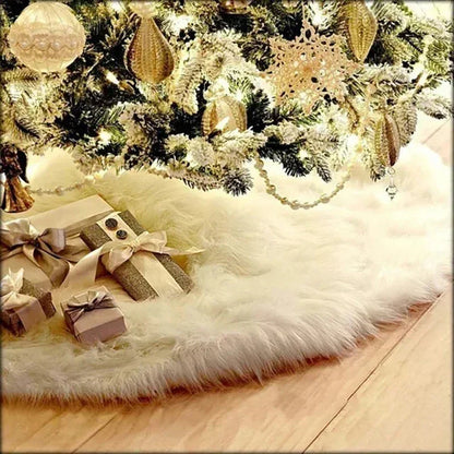 Round Plush White Snow Christmas Tree Skirt