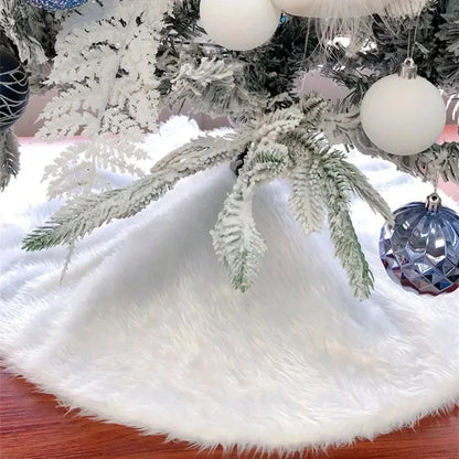 Round Plush White Snow Christmas Tree Skirt