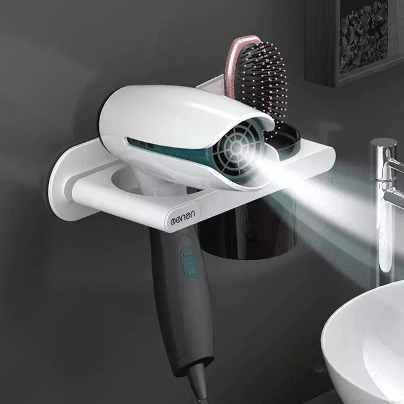 Wall Hair Dryer Holder with Compartments