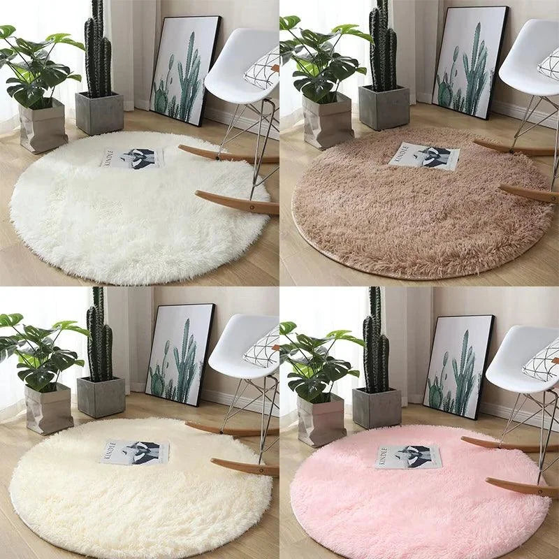 Round Plush Anti-Slip Rug for Living Room and Bedroom